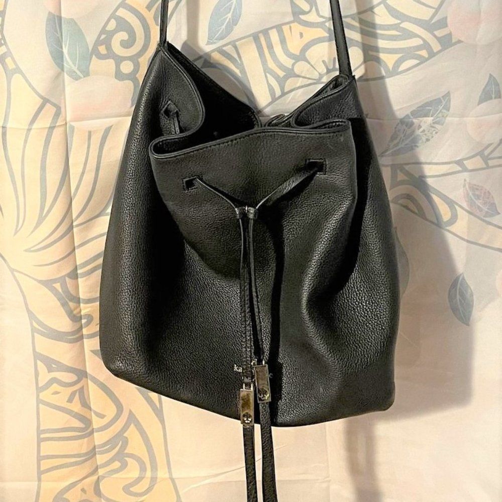 kate spade Black Leather Drawstring Crossbody Shoulder Bag